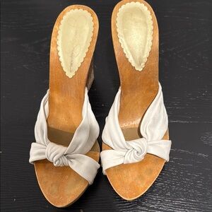 Jessica Simpson White and Tan Wedge Sandals